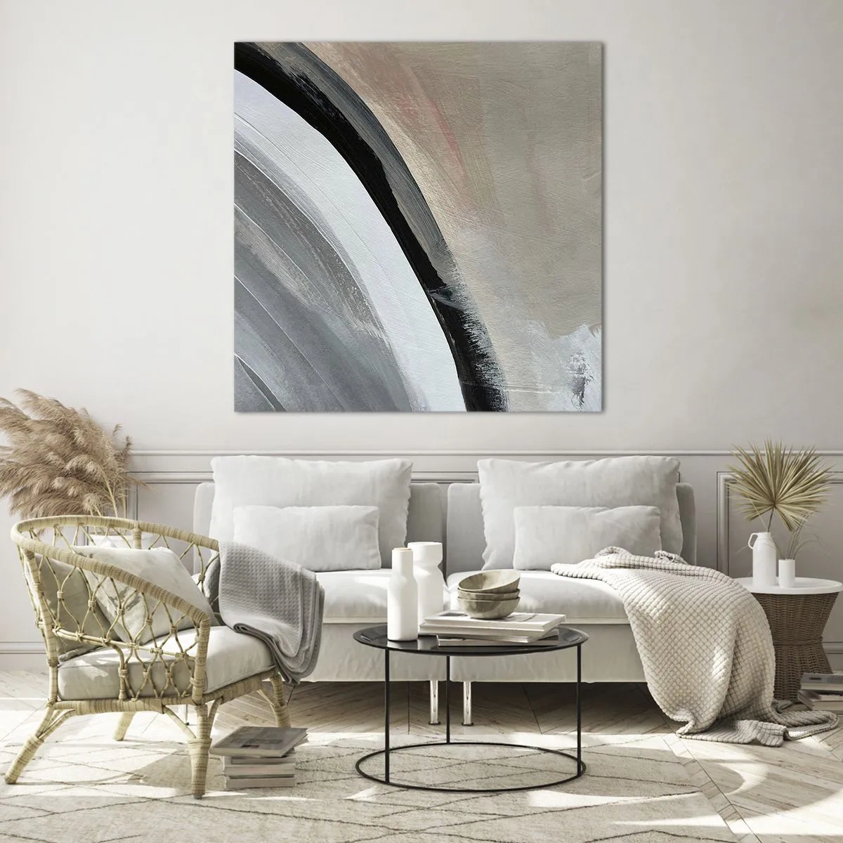 Obraz na skle - Kompozice: černý a šedý oblouk - 60x60 cm