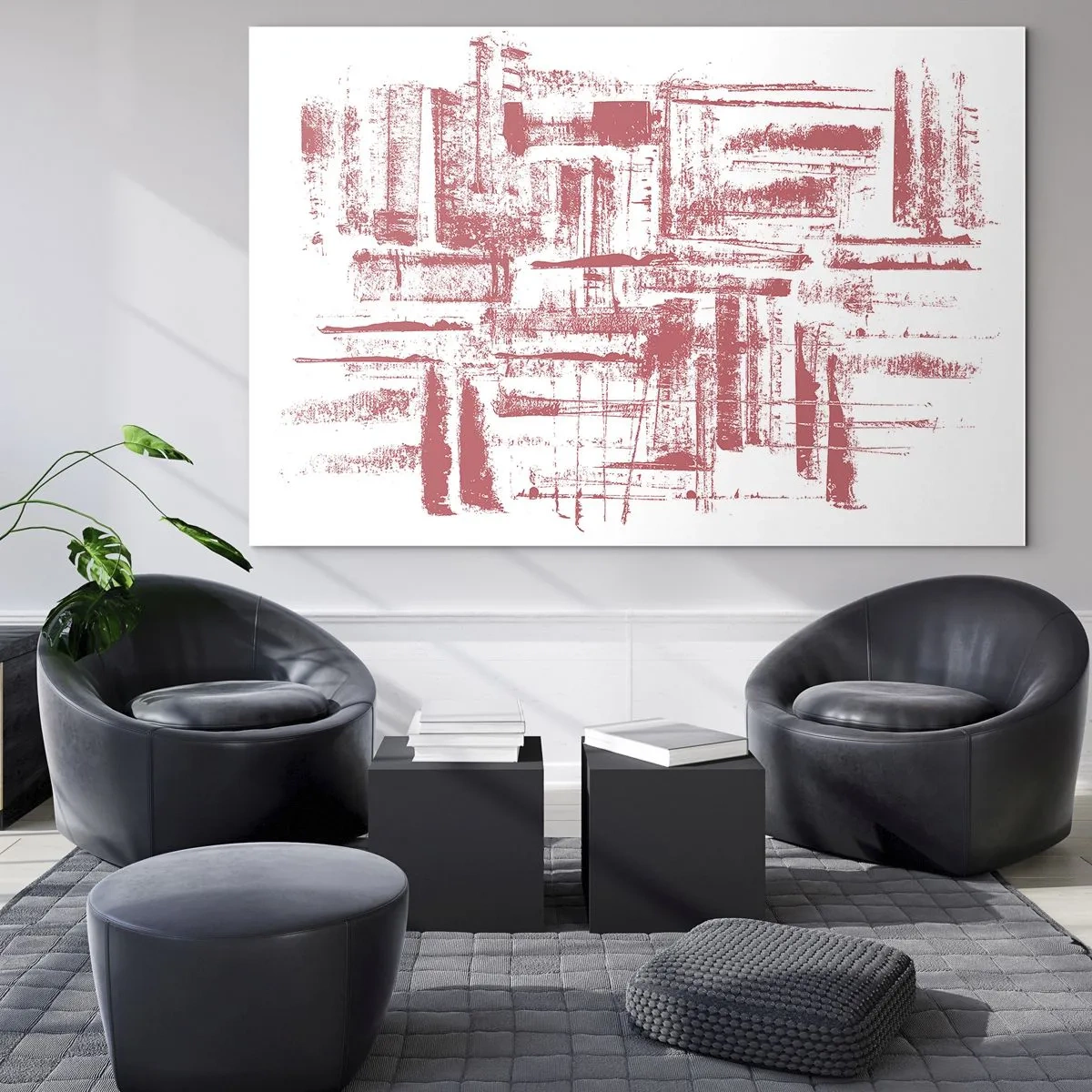 Obraz na skle - Abstraktní kompozice v červené barvě připomínající obrys městské architektury. - 70x50cm - Červené město - Moderní nástěnná dekorace do obývacího pokoje a ložnice ARTTOR