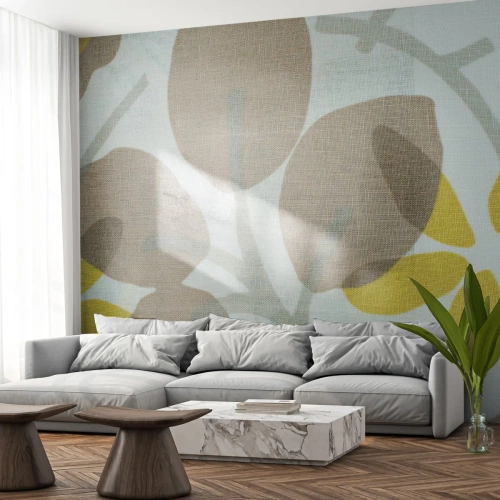 Fototapeta Standard Eco - Béžové a žluté listy na světlém pozadí v retro stylu - 100x70cm - Kompozice v plném slunci - Moderní nástěnná dekorace do obývacího pokoje a ložnice ARTTOR