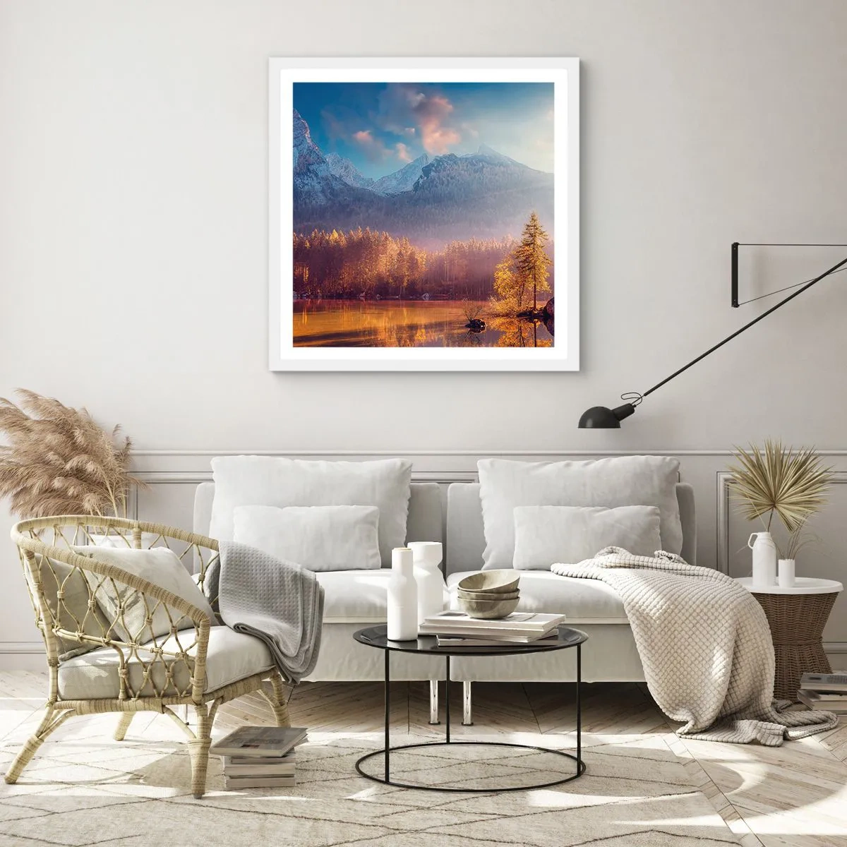 Plakát v bílém rámu - V horách a údolích - 40x40 cm