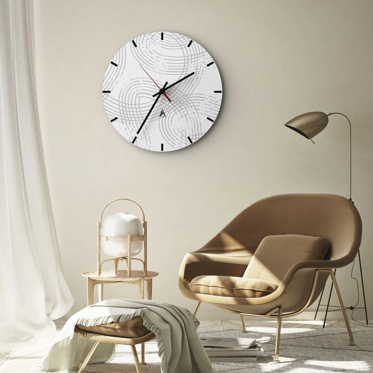 Nástěnné hodiny - Šedé, křížící se čáry tvořící vzor na bílém pozadí - 30x30cm - Snadné východisko neexistuje - Moderní nástěnná dekorace do obývacího pokoje, kuchyně a ložnice ARTTOR