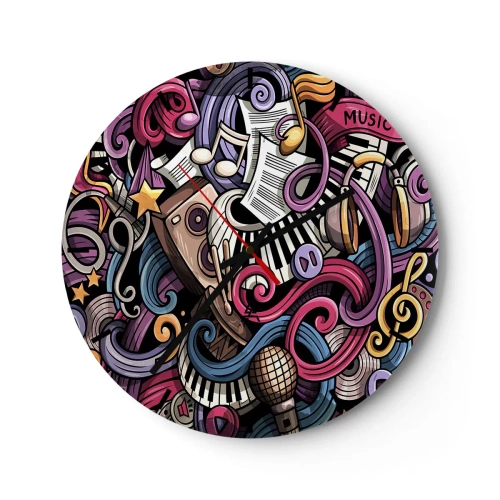 Nástěnné hodiny - Abstraktní kompozice hudebních motivů a nástrojů - 30x30cm - Komplikovaná melodie - Moderní nástěnná dekorace do obývacího pokoje, kuchyně a ložnice ARTTOR