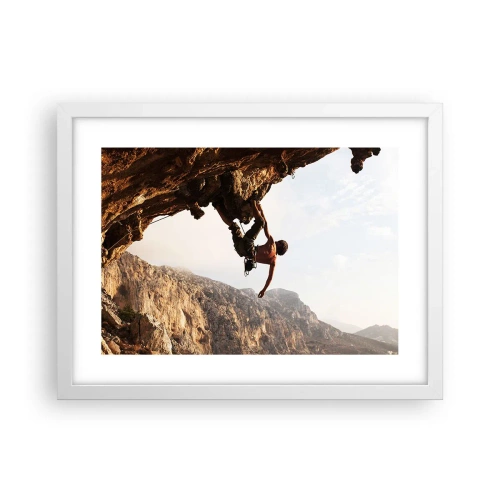 Plakát v bílém rámu - Svět smrsknutý v ruce na sesuvu balvanu - 40x30 cm