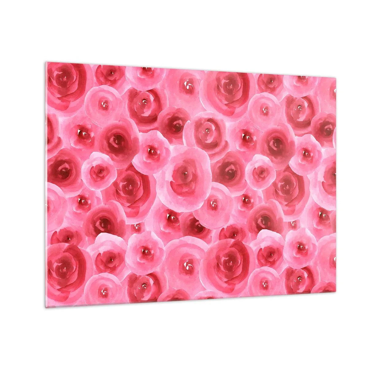 Obraz na skle - Akvarelový vzor růže v odstínech červené a růžové - 70x50cm - Růže dole i nahoře - Moderní nástěnná dekorace do obývacího pokoje a ložnice ARTTOR