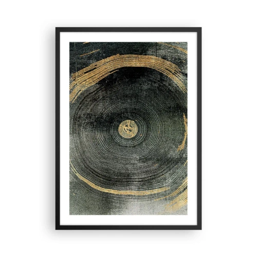 Plakát v černém rámu - Abstraktní dřevěná textura ve zlatých a černých tónech - 50x70cm - Změna a udržitelnost - Moderní nástěnná dekorace do obývacího pokoje a ložnice ARTTOR
