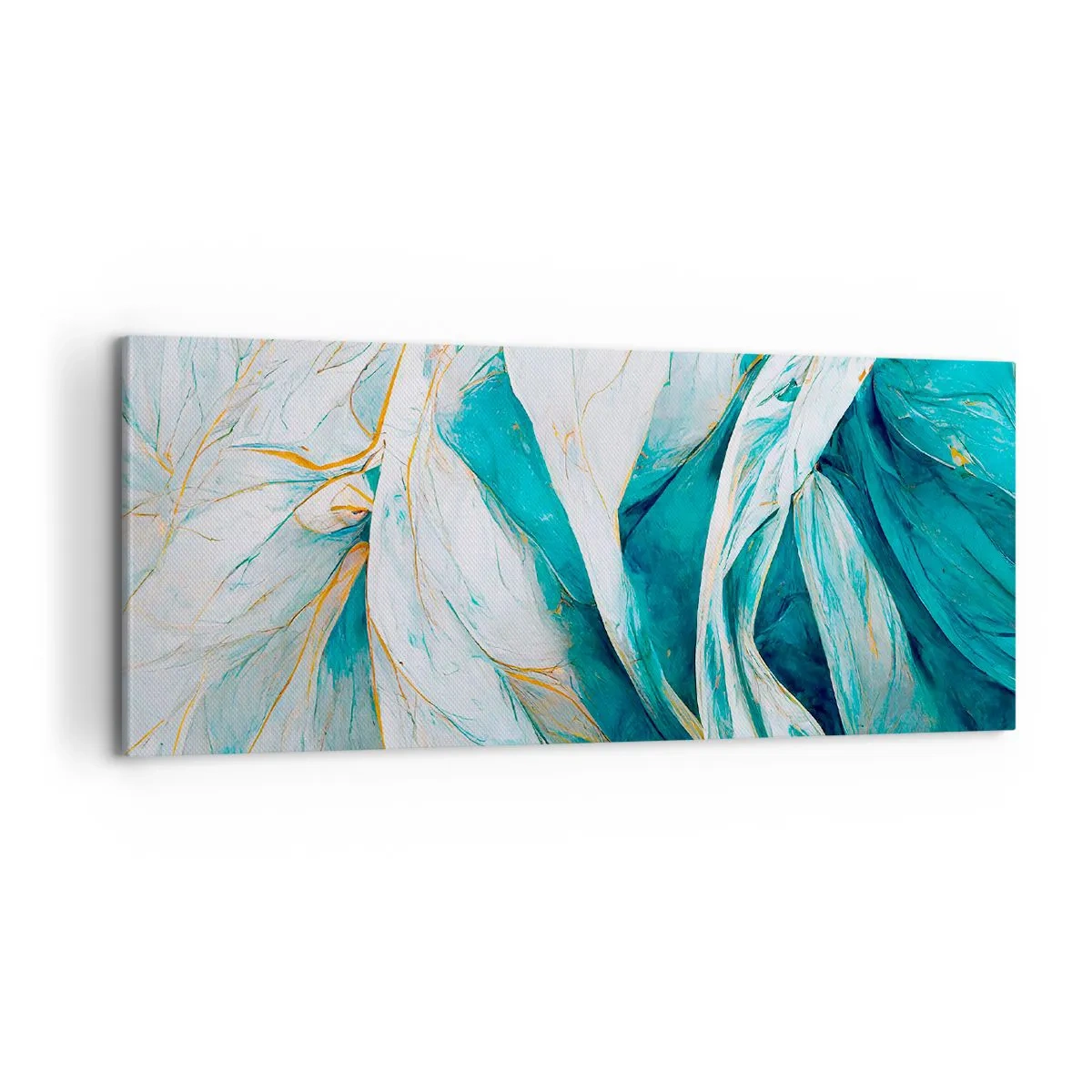 Obraz na plátně - Modrá abstrakce se zlatým motivem - 100x40 cm