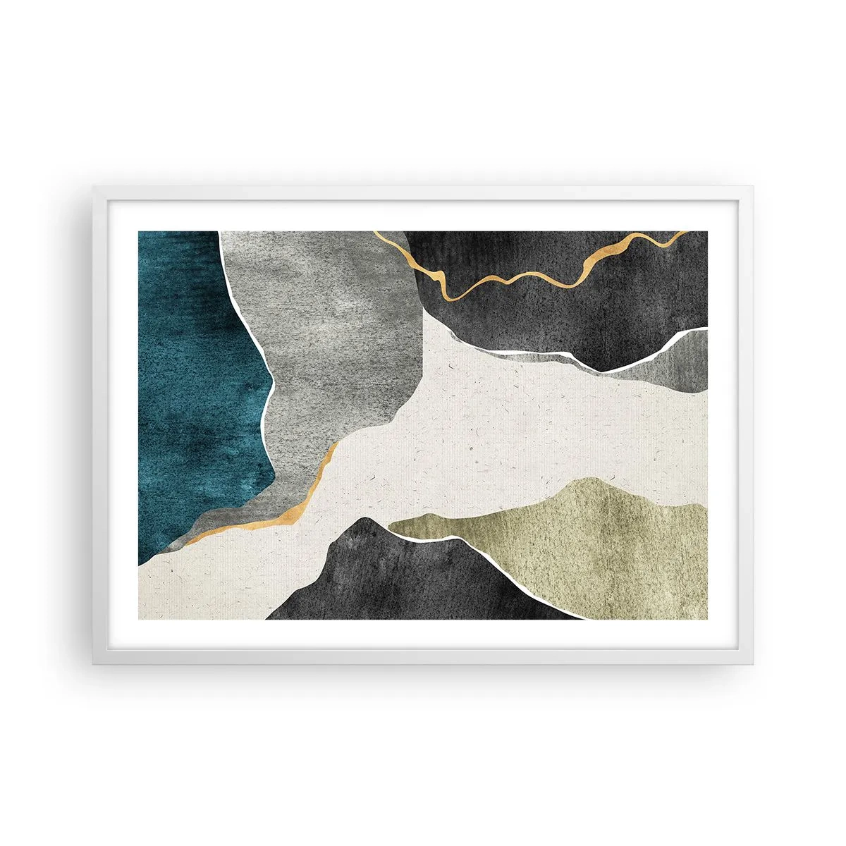 Plakát v bílém rámu - Mozaiková kompozice se zlatou nití - 70x50 cm