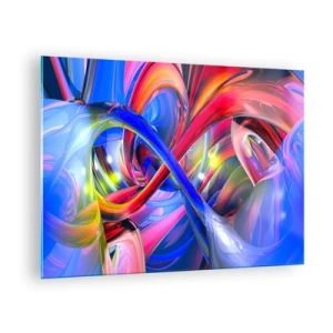 Obraz na skle - Abstraktní, barevné linie a energická dynamika - 70x50cm - Tanec barev - Moderní nástěnná dekorace do obývacího pokoje a ložnice ARTTOR
