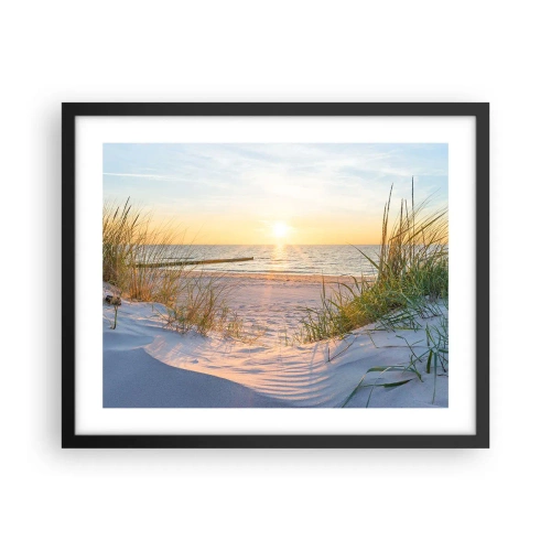 Plakát v černém rámu - Šumění moře, zpěv ptáků, divoká pláž uprostřed trávy… - 50x40 cm