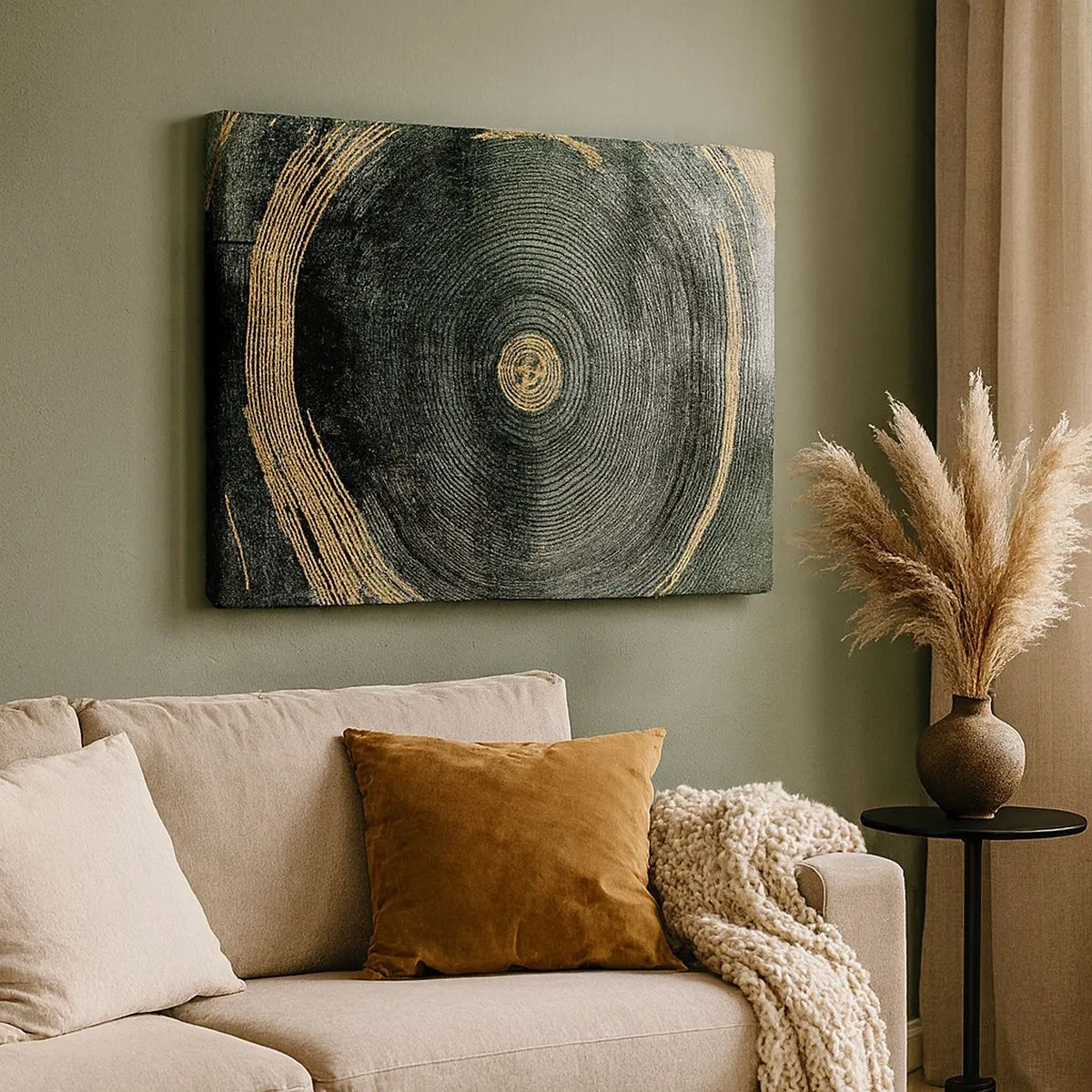 Obraz na plátně - Soustředné kruhy se zlatými akcenty - 70x50cm - Změna a udržitelnost - Moderní nástěnná dekorace do obývacího pokoje a ložnice ARTTOR