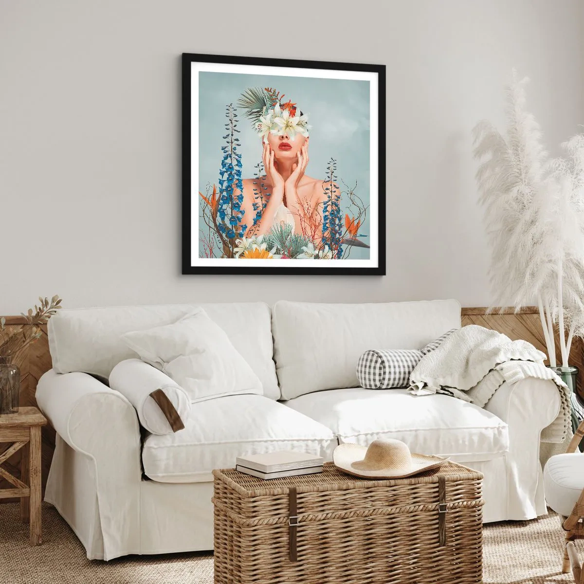 Plakát v černém rámu - Žena – květina - 50x50 cm