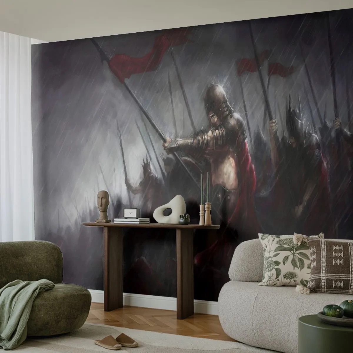 Fototapeta Premium Canvas - Poutníče zvěstuj Lakedaimonským… - Rytíř v brnění, Armáda, Abstrakce - 350x256 cm