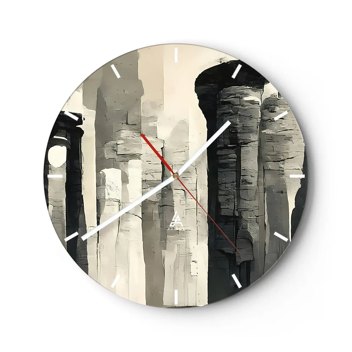 Nástěnné hodiny - Monumentální sloupy v malířských béžových a šedých tónech - 30x30cm - Majestátnost starožitnosti - Moderní nástěnná dekorace do obývacího pokoje, kuchyně a ložnice ARTTOR