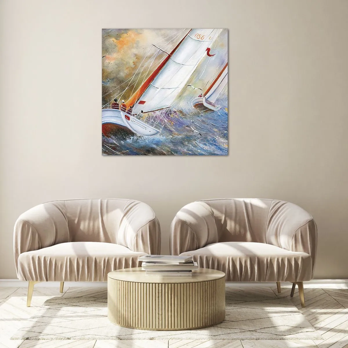 Obraz na skle - Běžící přes vlny - 70x70 cm