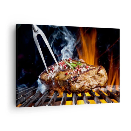 Obraz na plátně - Grilovaný steak na grilu s kořením - 70x50cm - Šťavnaté a voňavé - Moderní nástěnná dekorace do obývacího pokoje a ložnice ARTTOR