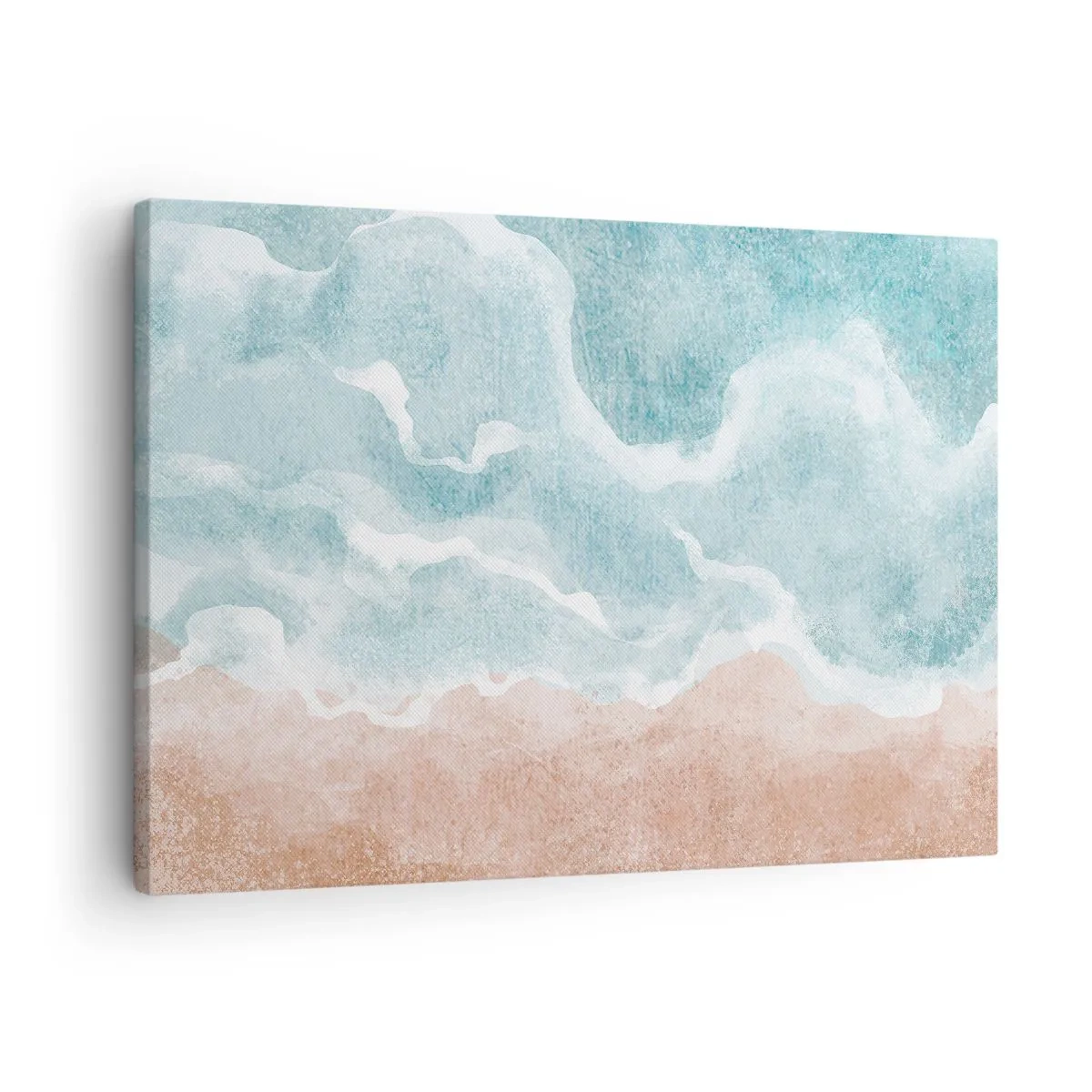 Obraz na plátně - Abstraktní pláž s vlnami v odstínech modré a béžové - 70x50cm - Abstrakce mraků - Moderní nástěnná dekorace do obývacího pokoje a ložnice ARTTOR