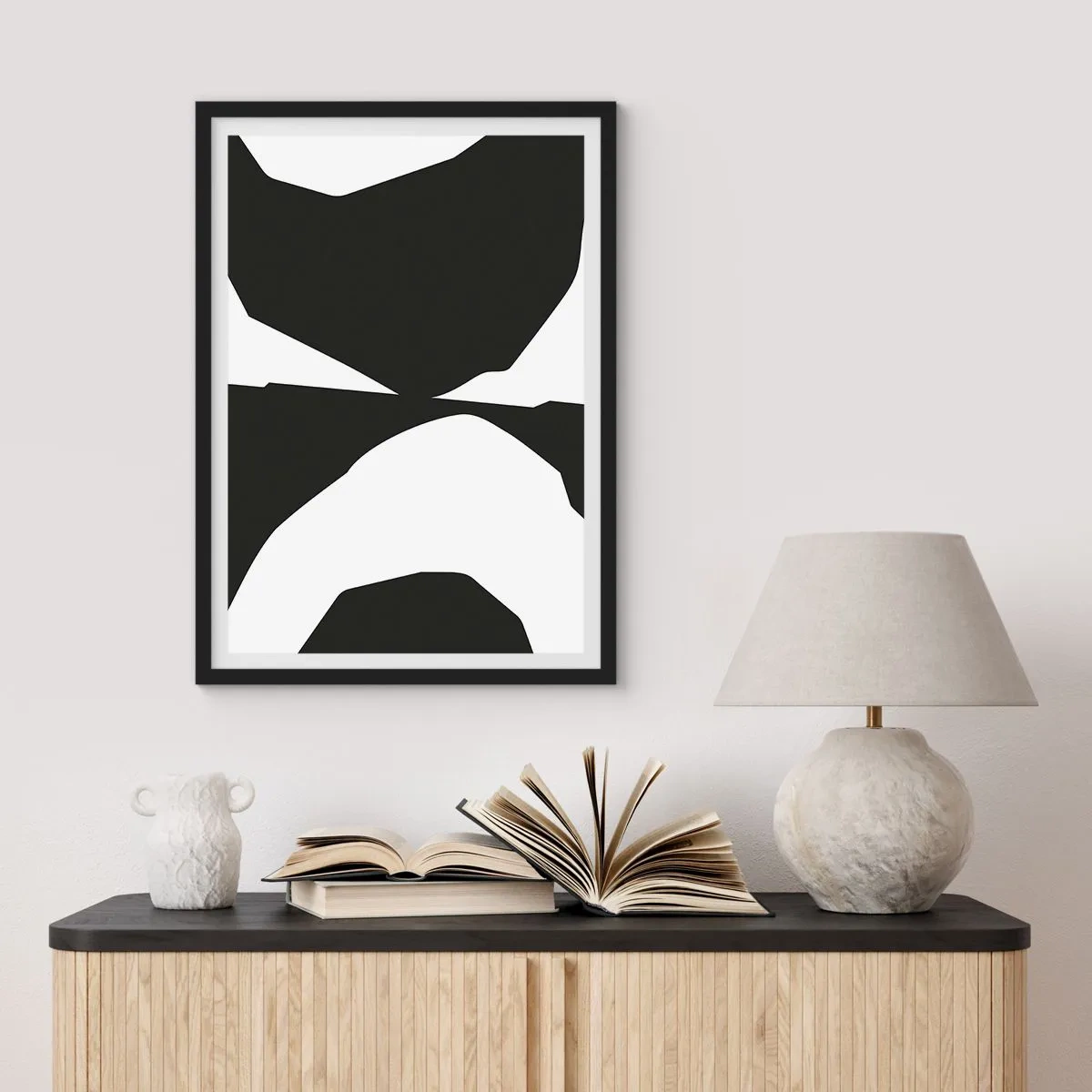 Plakát v černém rámu - Abstraktní černobílá kompozice - 50x70cm - Positive-negative - Moderní nástěnná dekorace do obývacího pokoje a ložnice ARTTOR