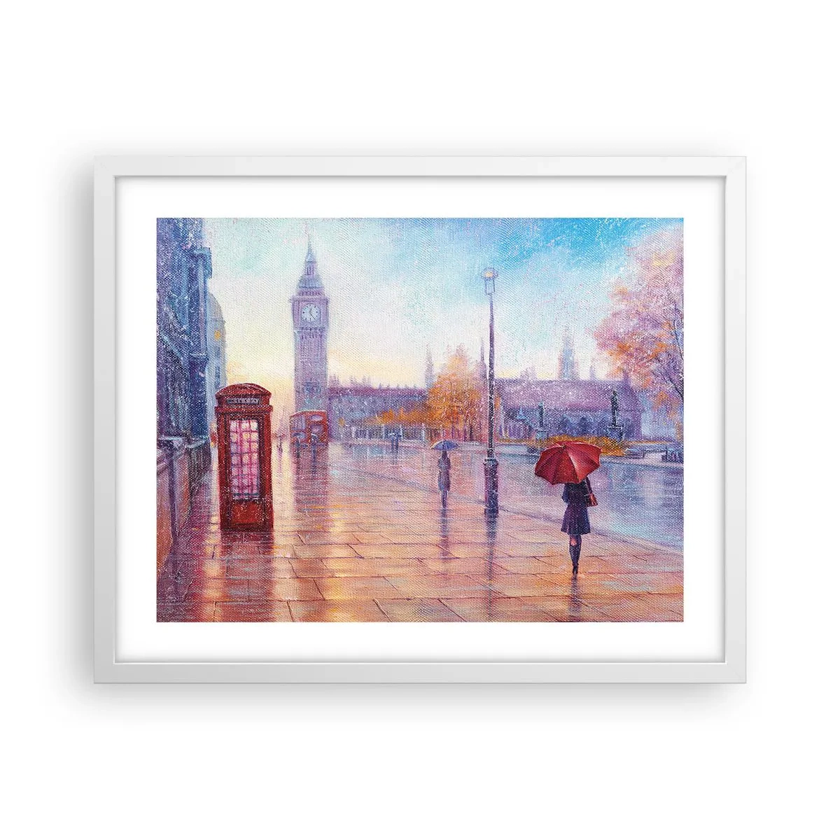 Plakát v bílém rámu - Londýnský podzimní den - 50x40 cm
