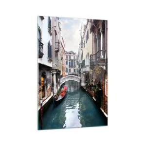 Obraz na skle - Benátská krajina s gondolou a můstkem - 70x100 cm
