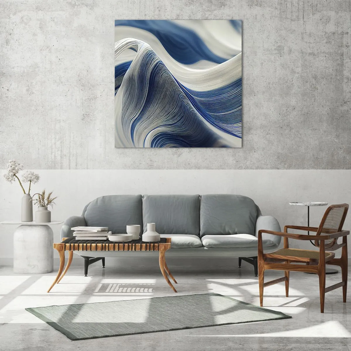 Obraz na skle - Plynulost modré a bílé - 70x70 cm