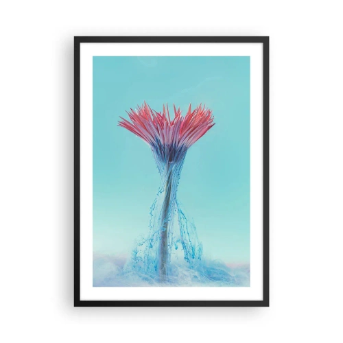 Plakát v černém rámu - Květina obklopená barevnými potůčky na pastelovém pozadí - 50x70cm - V osvěžujícím objetí - Moderní nástěnná dekorace do obývacího pokoje a ložnice ARTTOR