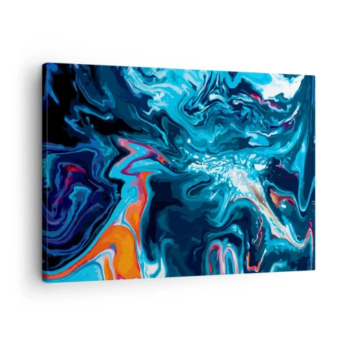 Obraz na plátně - Abstraktní vzor v odstínech modré s oranžovými akcenty. - 70x50cm - Cesta do středu nebe - Moderní nástěnná dekorace do obývacího pokoje a ložnice ARTTOR