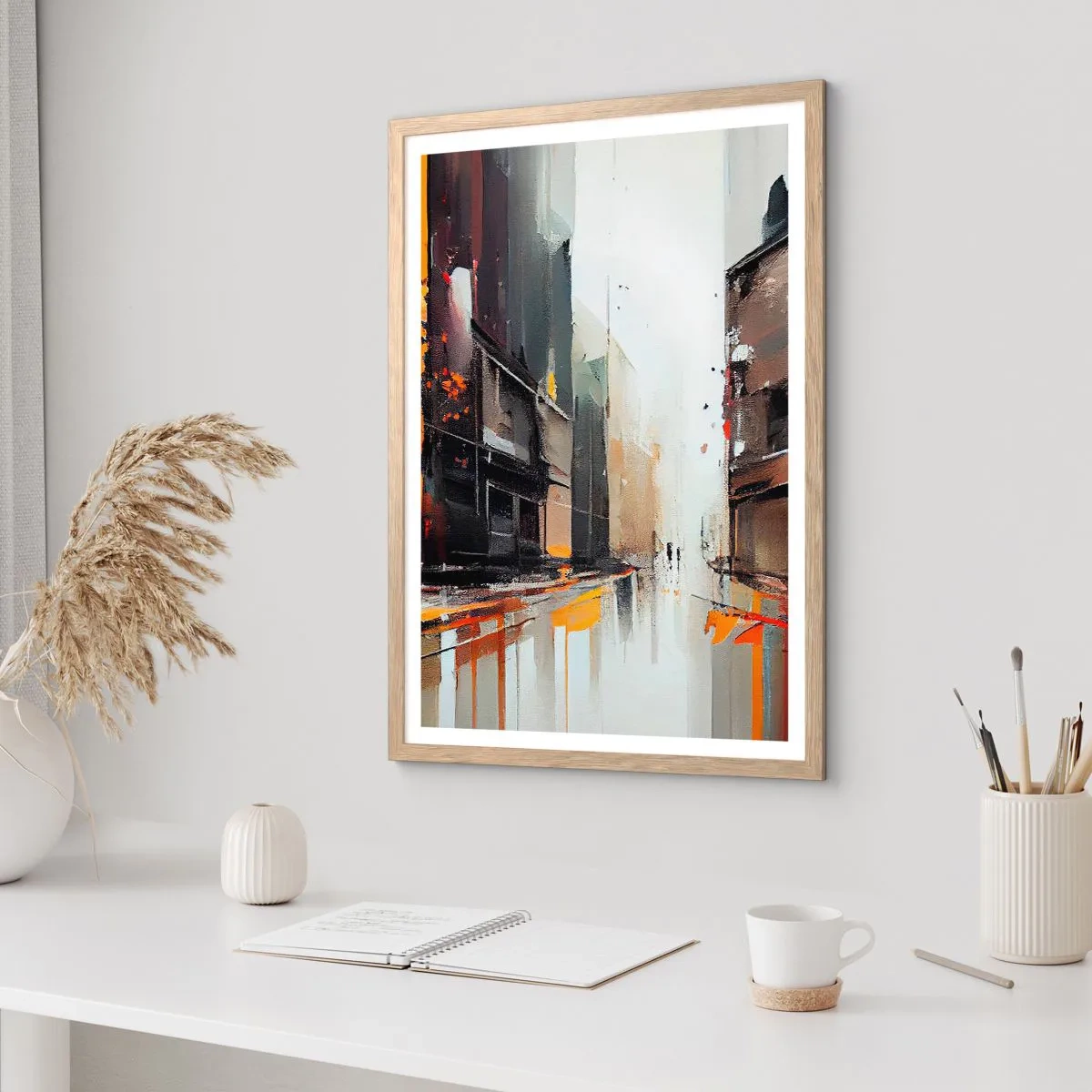 Plakát v rámu světlý dub - Deštivý den - 61x91 cm