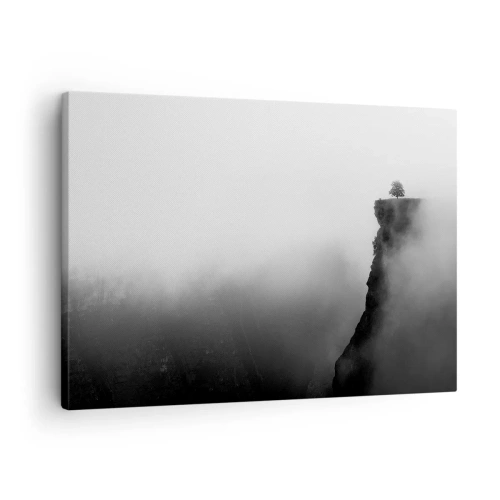 Obraz na plátně - Osamělý strom na okraji útesu obklopený mlhou - 70x50cm - Na okraji světa - Moderní nástěnná dekorace do obývacího pokoje a ložnice ARTTOR