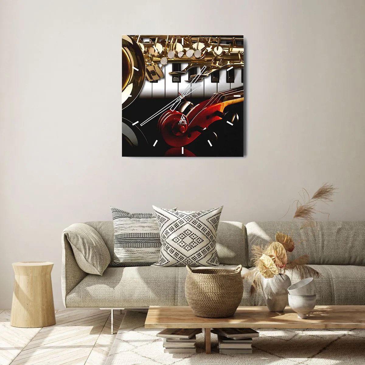 Nástěnné hodiny - Plech, dřevo a slonovinová kost - 30x30 cm