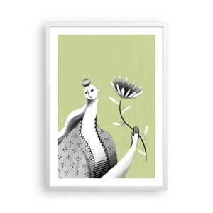 Plakát v bílém rámu - Modernistický portrét – držící květinu - 50x70 cm