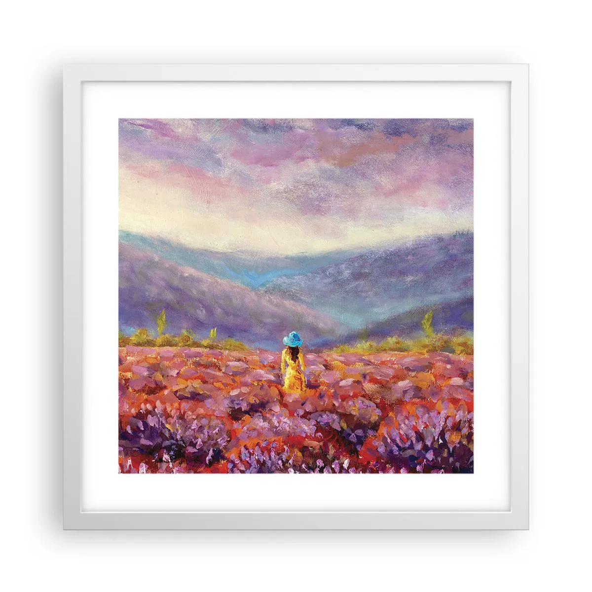 Plakát v bílém rámu - V levandulovém světě - 40x40 cm