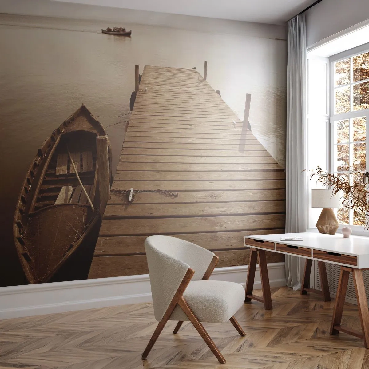 Fototapeta Premium Sand - Velký klid - Krajina, jezero, Dřevěný most - 200x140 cm