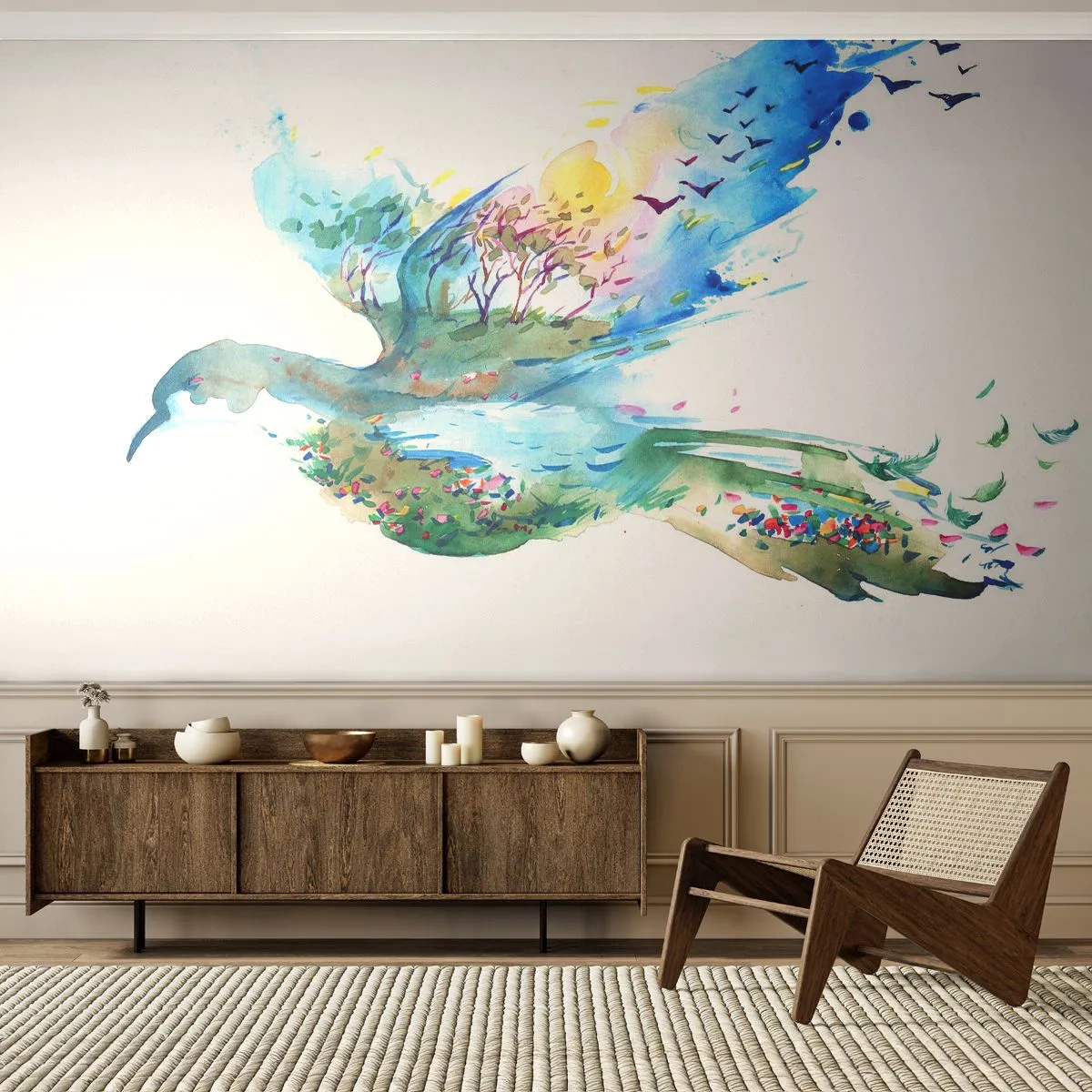 Fototapeta Premium Canvas - Na křídlech přírody - Abstrakce, Pták, Letní krajina - 150x105 cm