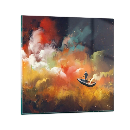 Obraz na skle - Lodí galaxií - 70x70 cm