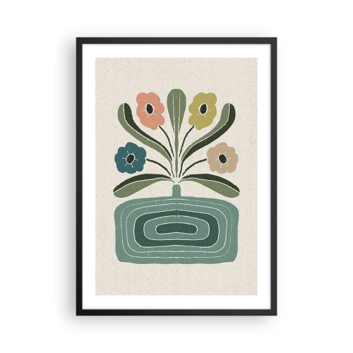 Plakát v černém rámu - Stylizované květiny v grafické kompozici - 50x70cm - Symetrická kytice - Moderní nástěnná dekorace do obývacího pokoje a ložnice ARTTOR