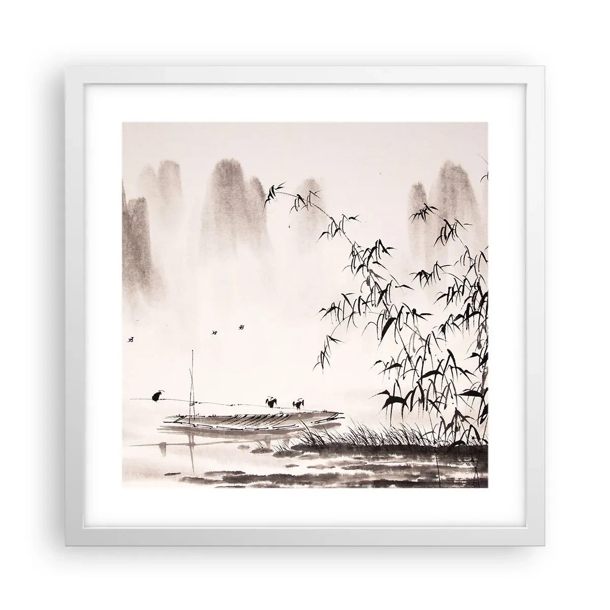 Plakát v bílém rámu - Klid rýžových polí - 40x40 cm