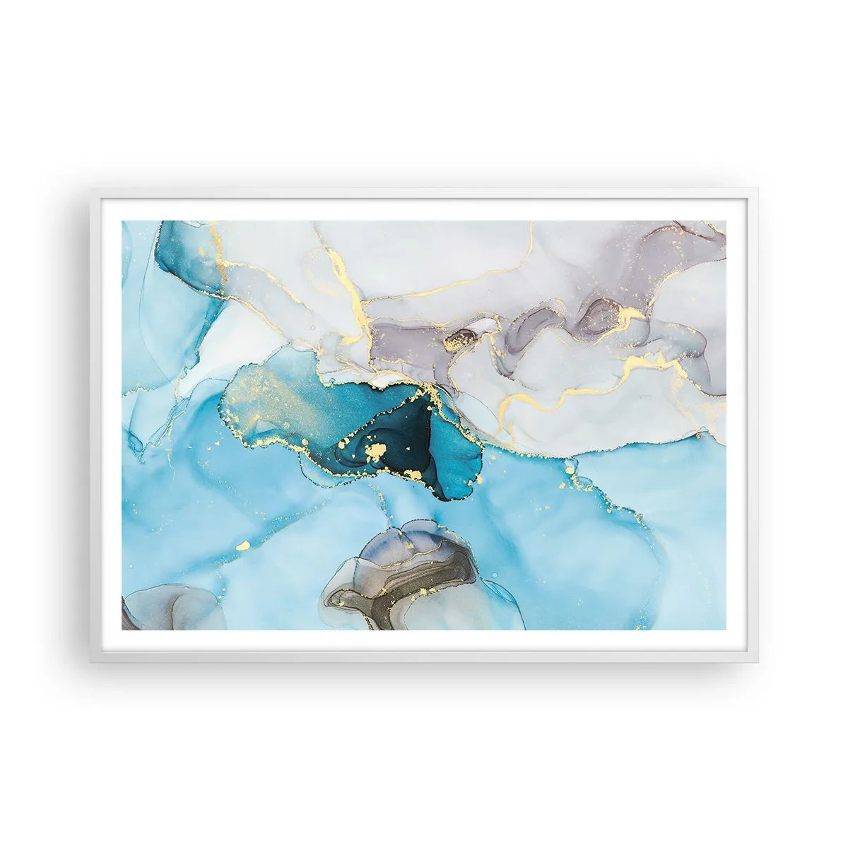 Plakát v bílém rámu - Studie o setkání šedé a tyrkysové - 100x70 cm