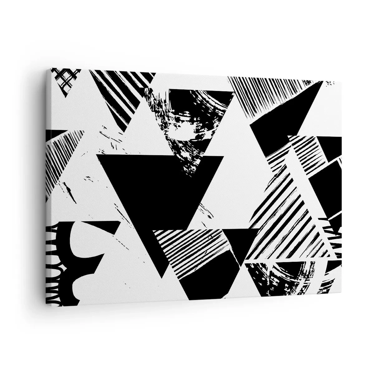 Obraz na plátně - Geometrické vzory v minimalistickém černém a bílém provedení - 70x50cm - Déšť trojúhelníků - Moderní nástěnná dekorace do obývacího pokoje a ložnice ARTTOR