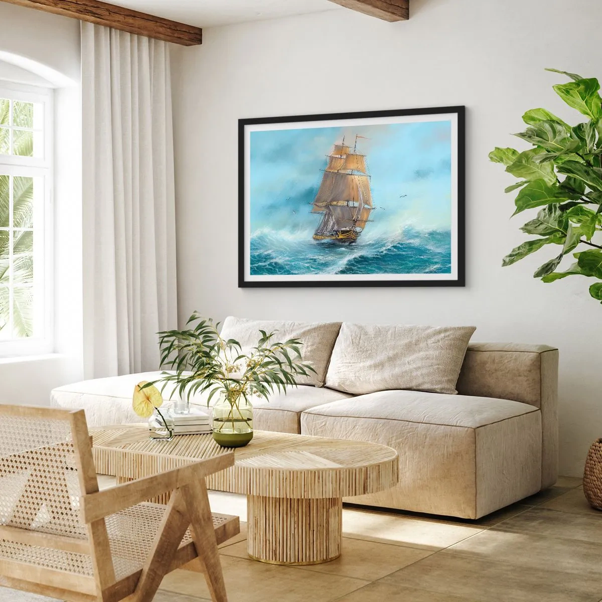 Plakát v černém rámu - Běžící po vlnách - 70x50 cm
