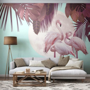 Fototapeta Samolepicí Deluxe Sticker - Tři ptačí grácie - Plameňáci, Ptactvo, Příroda - 350x256 cm