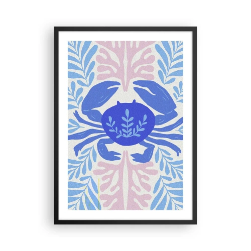 Plakát v černém rámu - Dekorativní modrý krab obklopený mořskými rostlinami. - 50x70cm - Jako mořský květ - Moderní nástěnná dekorace do obývacího pokoje a ložnice ARTTOR