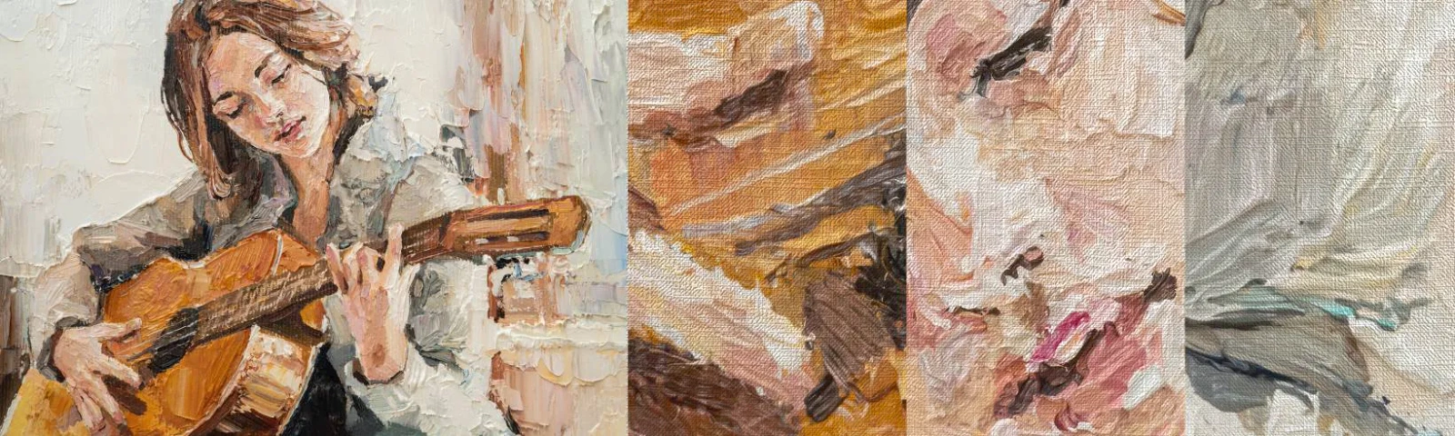 Vzor Fototapety Premium Canvas - Koncert pro kytaru a dívčí srdce - Kytara, Hudba, Dívka - 100x30 cm