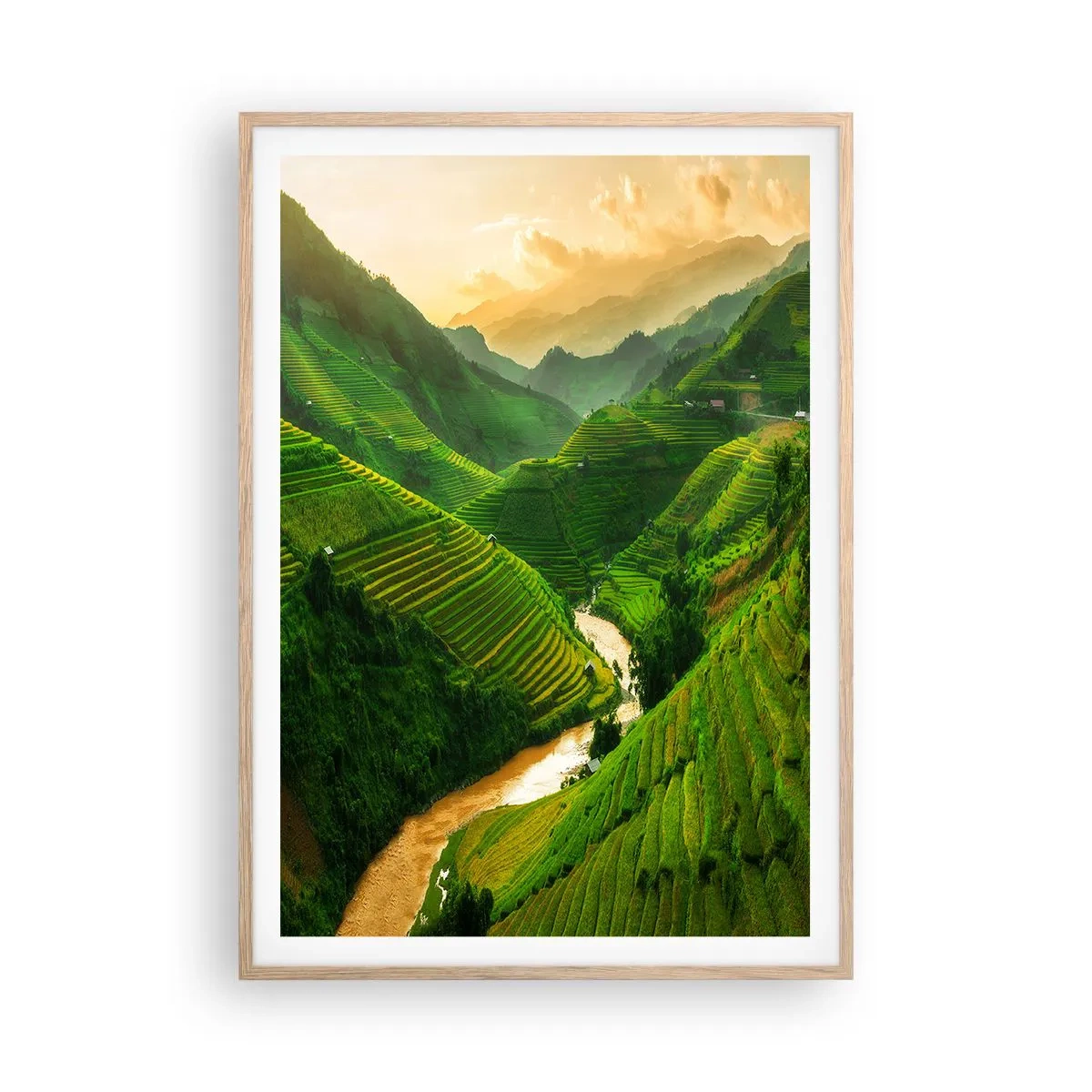 Plakát v rámu světlý dub - Vietnamské údolí - 70x100 cm