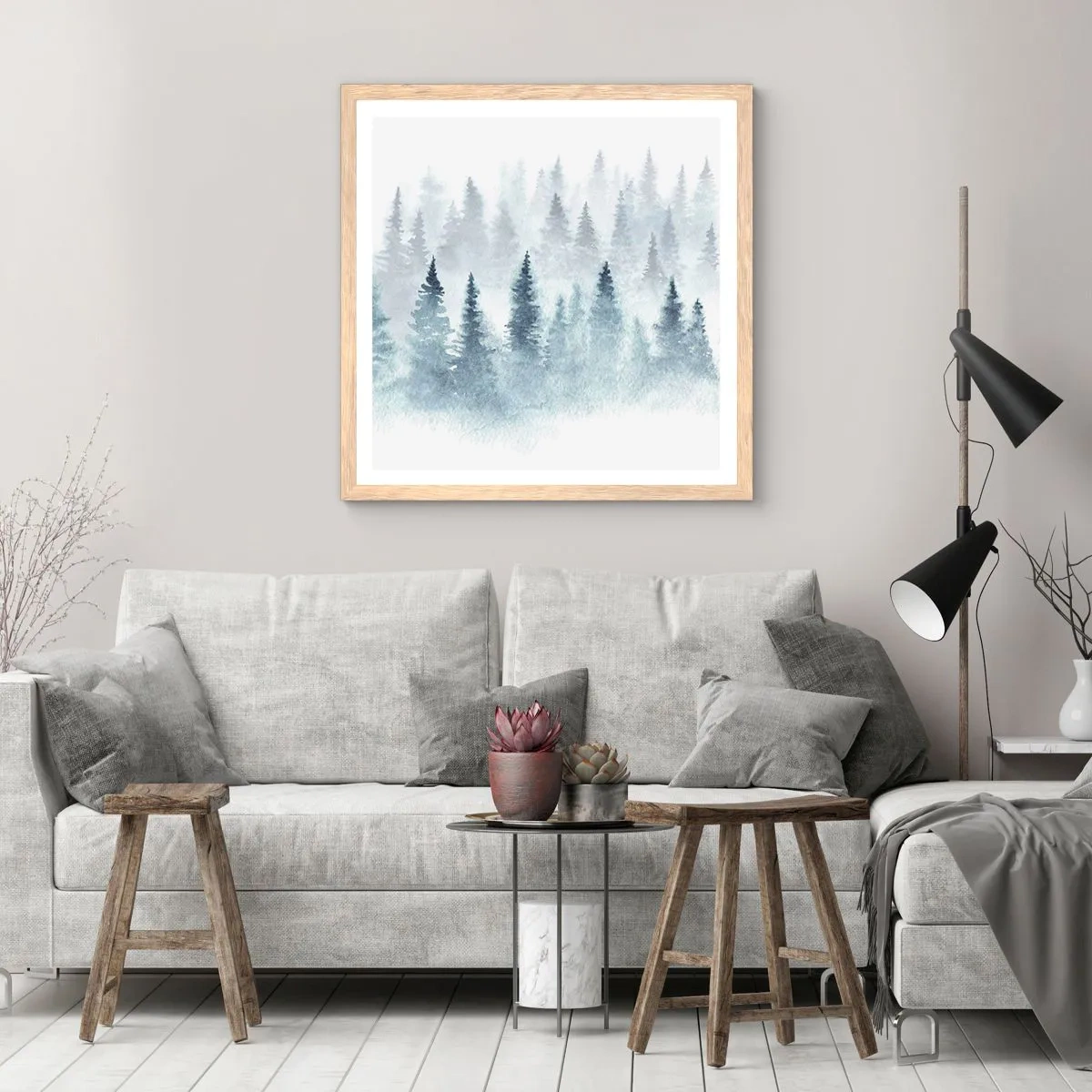 Plakát v rámu světlý dub - Zahalené mlhou - 50x50 cm