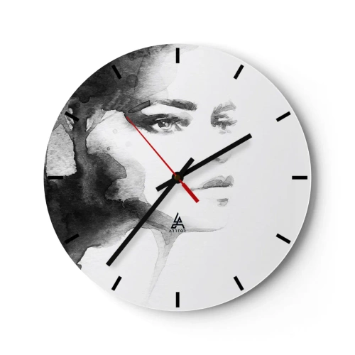 Nástěnné hodiny - Černobílý akvarelový portrét ženy - 30x30cm - Vytvořená z tajemství a mlhy - Moderní nástěnná dekorace do obývacího pokoje, kuchyně a ložnice ARTTOR