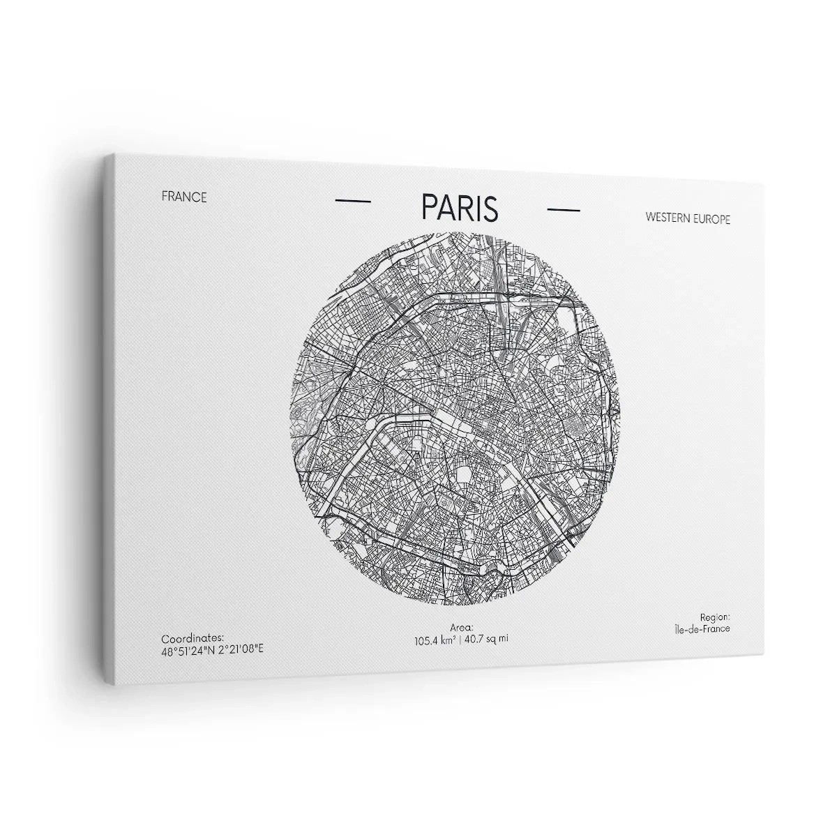 Obraz na plátně - Mapa Paříže v minimalistickém stylu - 70x50cm - Anatomie Paříže - Moderní nástěnná dekorace do obývacího pokoje a ložnice ARTTOR