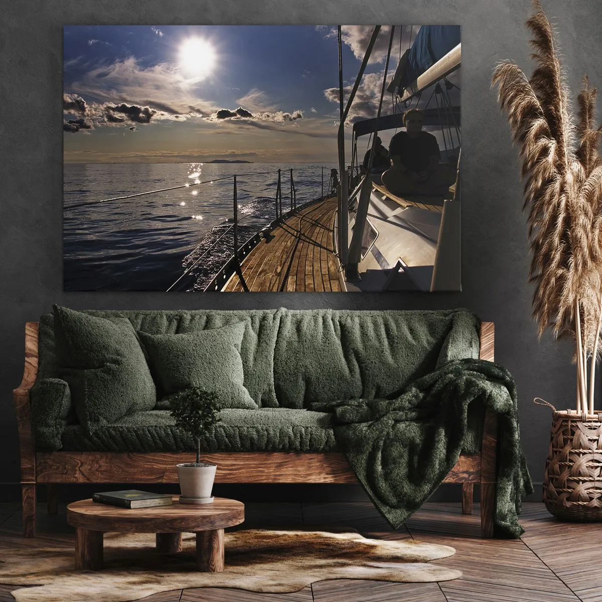 Obraz na plátně - Plavba jachtou po moři při západu slunce - 70x50cm - Plavba směrem ke slunci - Moderní nástěnná dekorace do obývacího pokoje a ložnice ARTTOR