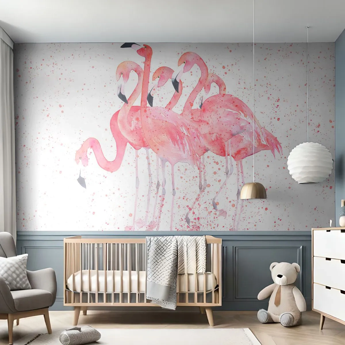 Fototapeta Premium Canvas - Růžový ansámbl - Plameňáci, Ptactvo, Grafika - 250x175 cm