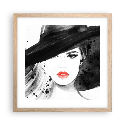 Plakát v rámu světlý dub - Dáma v černém - 40x40 cm