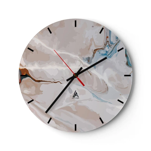 Nástěnné hodiny - Abstraktní vzor s nádechem modré a hnědé na světlém pozadí. - 30x30cm - Modré meandry pod bílou - Moderní nástěnná dekorace do obývacího pokoje, kuchyně a ložnice ARTTOR